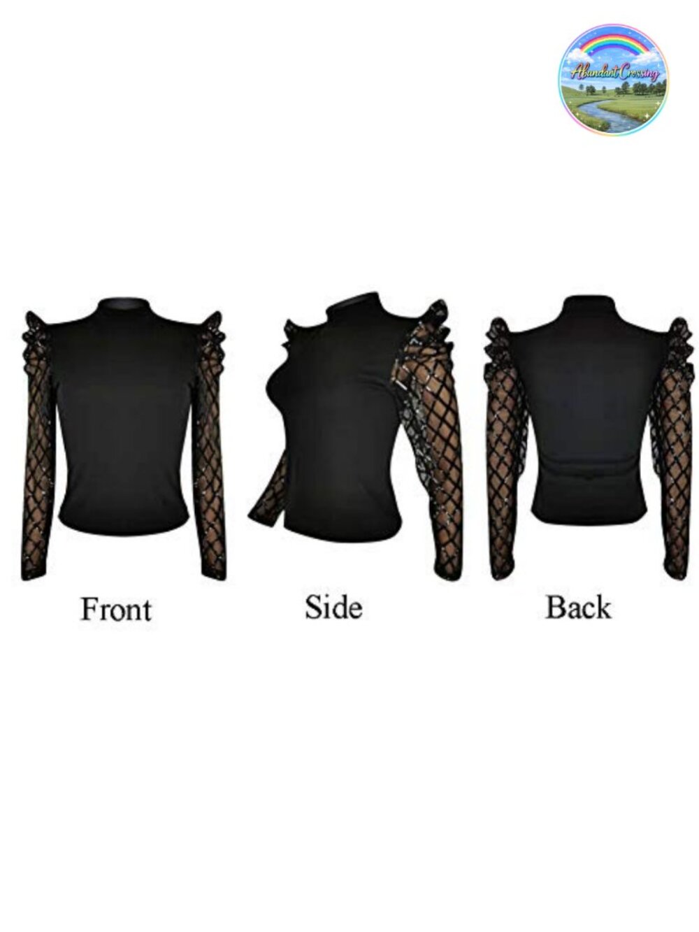 Women's Sequin Mock Neck Party Blouse Mesh Long Sleeve Slim Fit Top - Picture 4 of 6